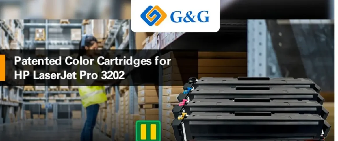 G&G smart chip toner cartridges for HP LaserJet Pro 3202 printer, designed for precise page control, vivid color output, and reliable performance in business settings.